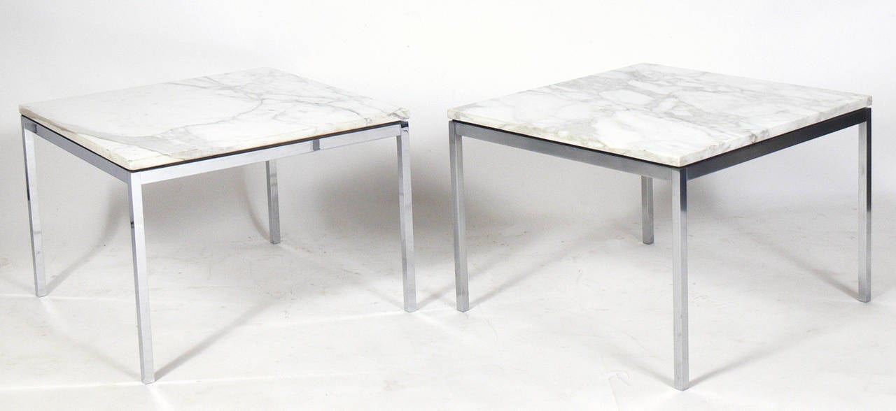 American Pair of Knoll Marble and Chrome Tables