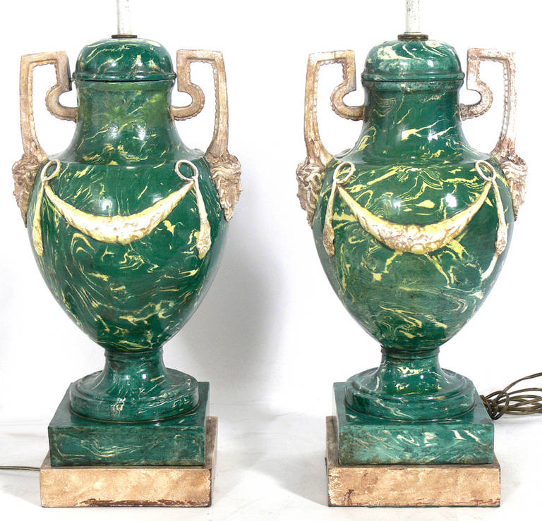Pair of Neoclassical Ceramic Urn Lamps