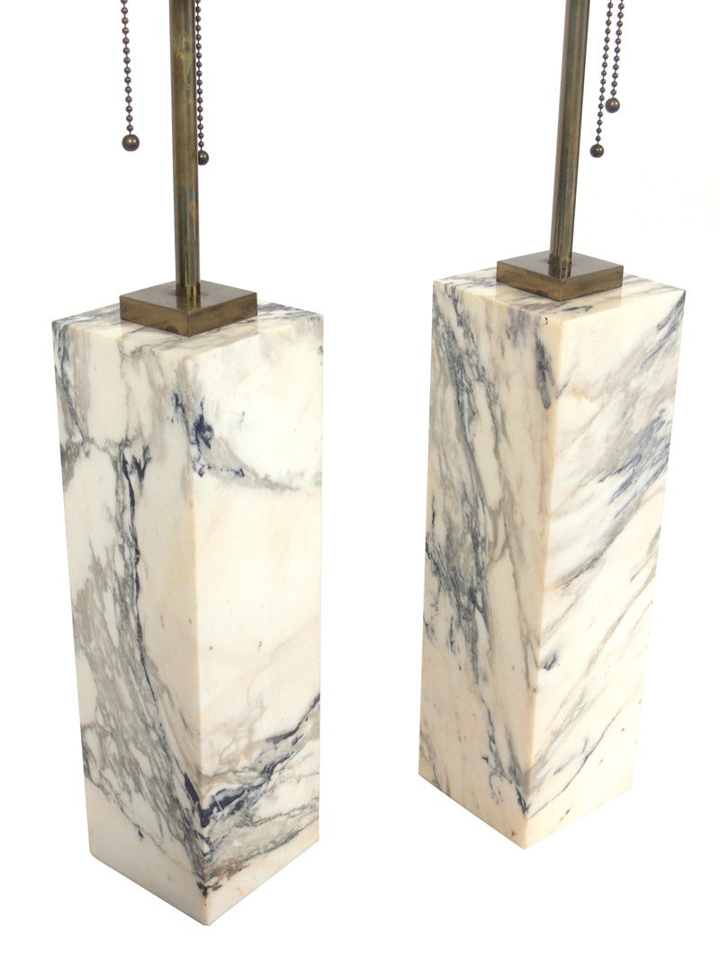Mid-Century Modern Pair of Marble Lamps designed by T.H. Robsjohn Gibbings for Hansen