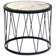 Iron And Marble Drum Table In The Manner Of Jean Royere