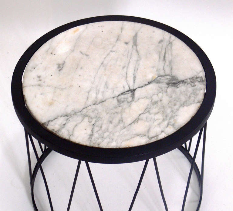 Iron And Marble Drum Table In The Manner Of Jean Royere