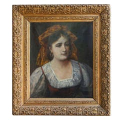 NIneteenth Century Oil on Canvas "Woman of Arles" signed Souligné Poudour