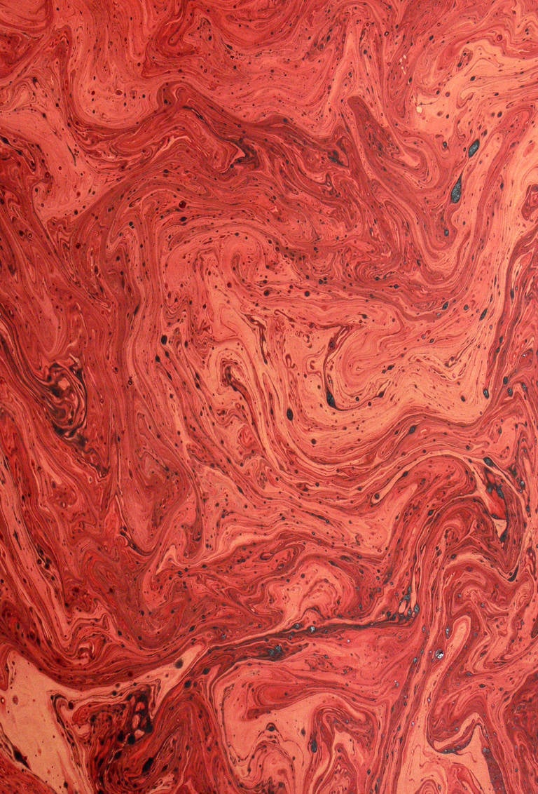 Mid-Century Modern Collection of 19th Century Hand Painted Marbleized Paper in Deep Oxblood Reds