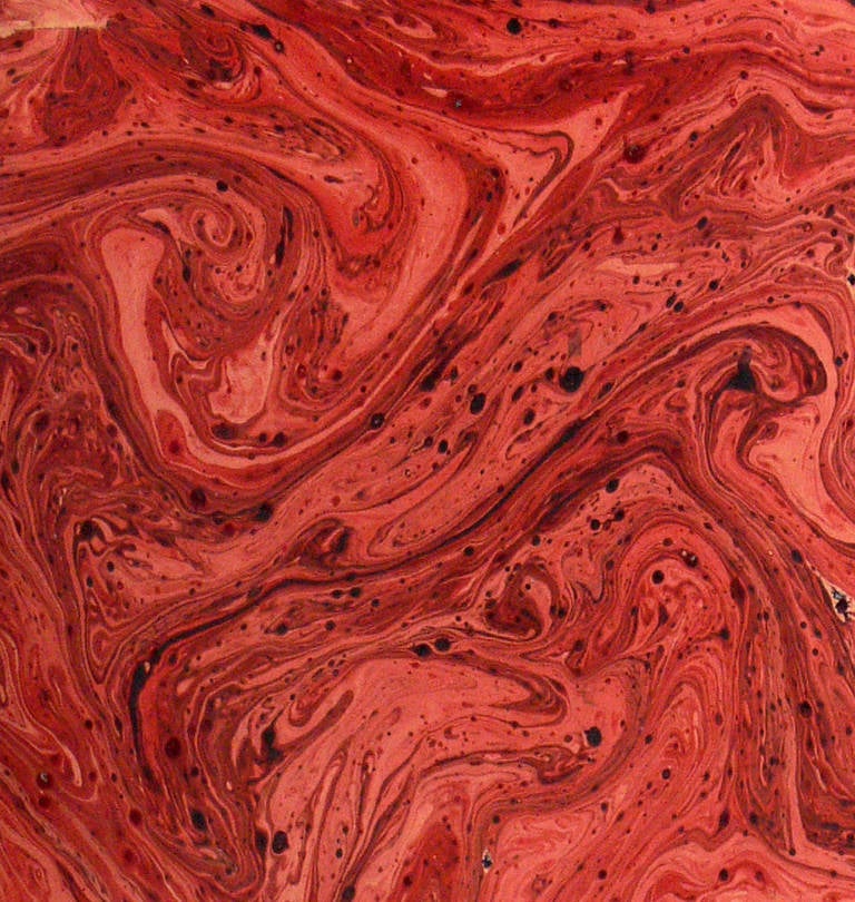 American Collection of 19th Century Hand Painted Marbleized Paper in Deep Oxblood Reds