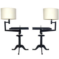 Vintage Pair of Industrial End Tables or Night Stand Lamps by Bausch & Lomb