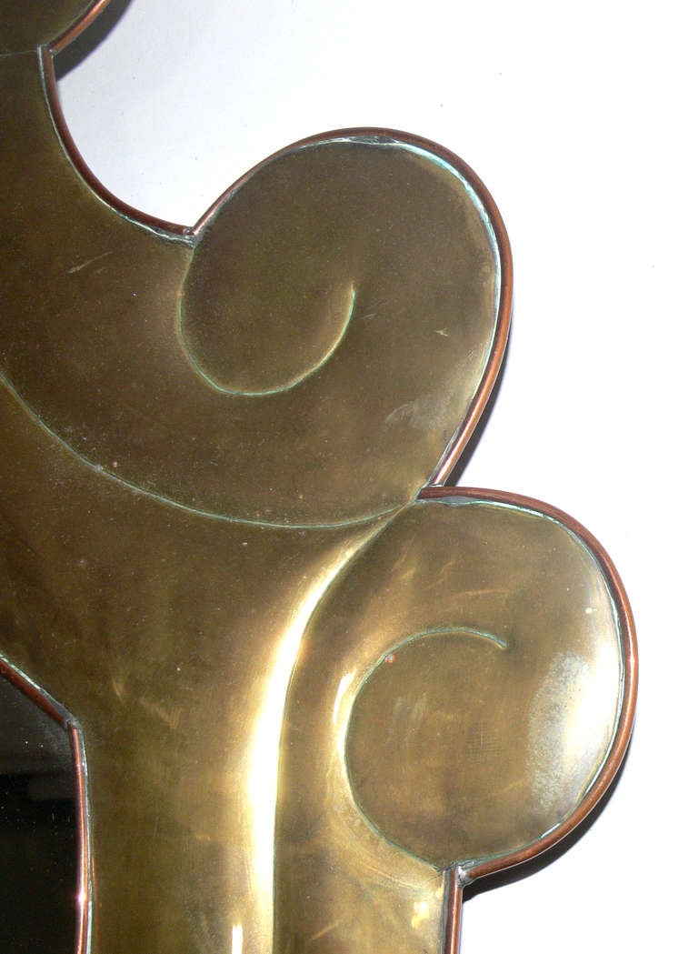 Mexican Sculptural Brass Mirror by Sergio Bustamante