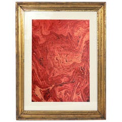 Collection of 19th Century Hand Painted Marbleized Paper in Deep Oxblood Reds