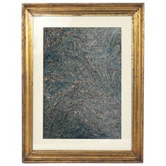 Collection of 19th Century Hand-Painted Marbleized Paper in Blues and Blacks