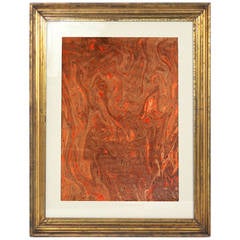 Collection of 19th Century Hand-Painted Marbleized Paper in Oranges and Browns