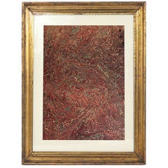 Collection of 19th Century Hand Painted Marbleized Paper in Deep Reds and Greens