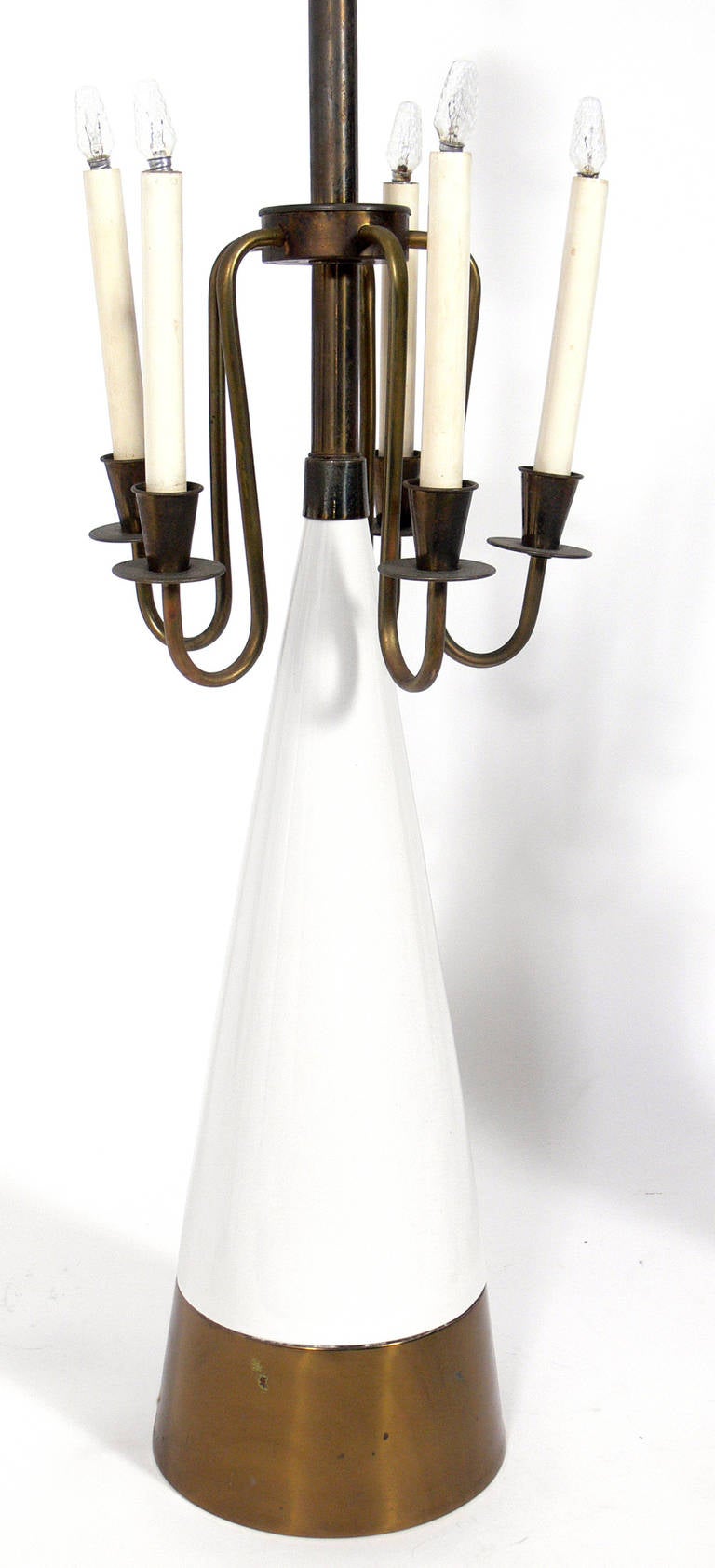 American Elegant White and Brass Lamps in the Manner of Tommi Parzinger For Sale