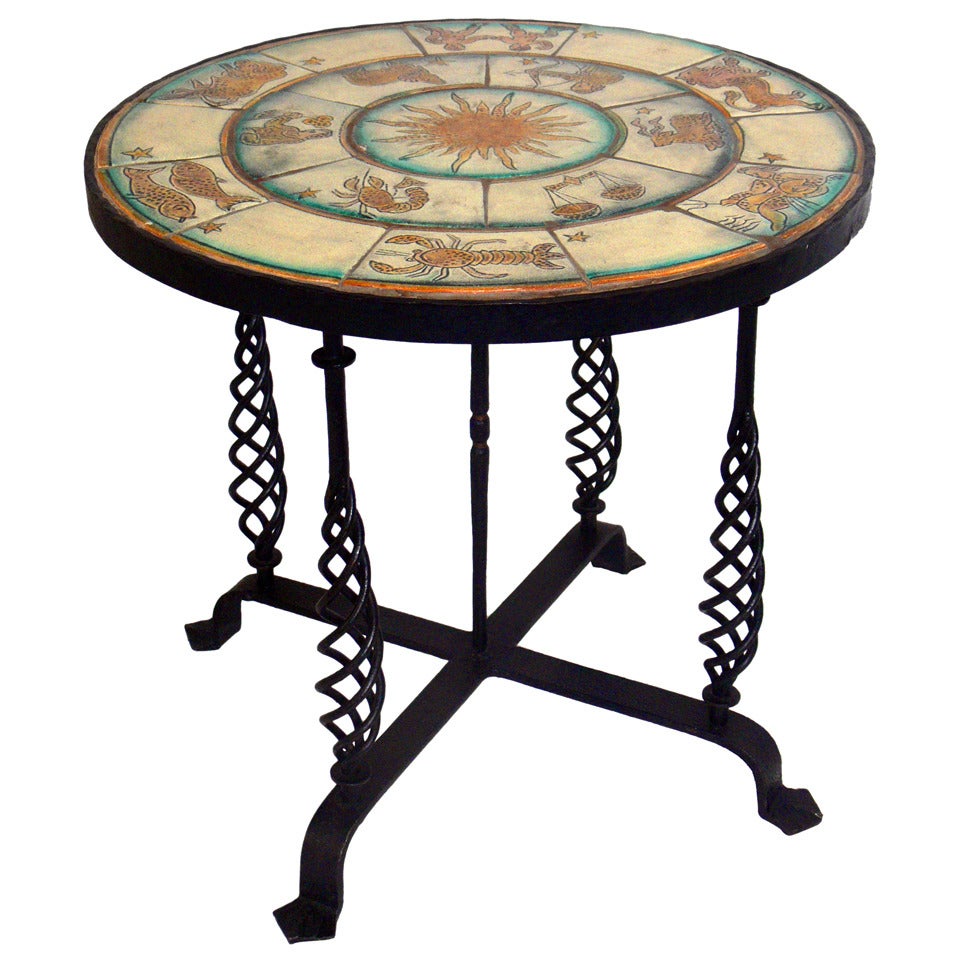 1920's Zodiac Tile Table with Iron Base