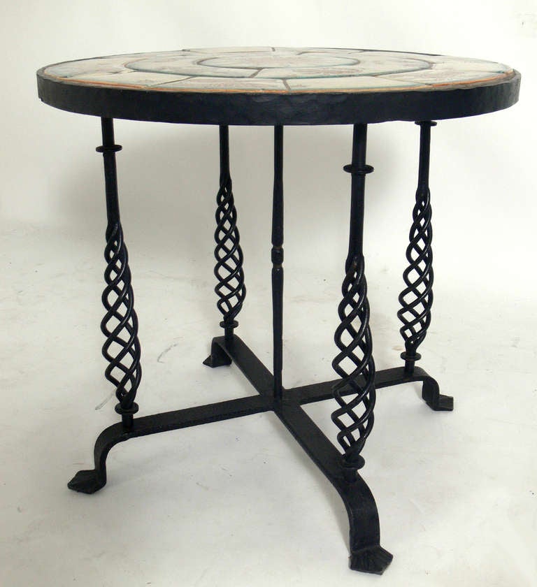 20th Century 1920's Zodiac Tile Table with Iron Base
