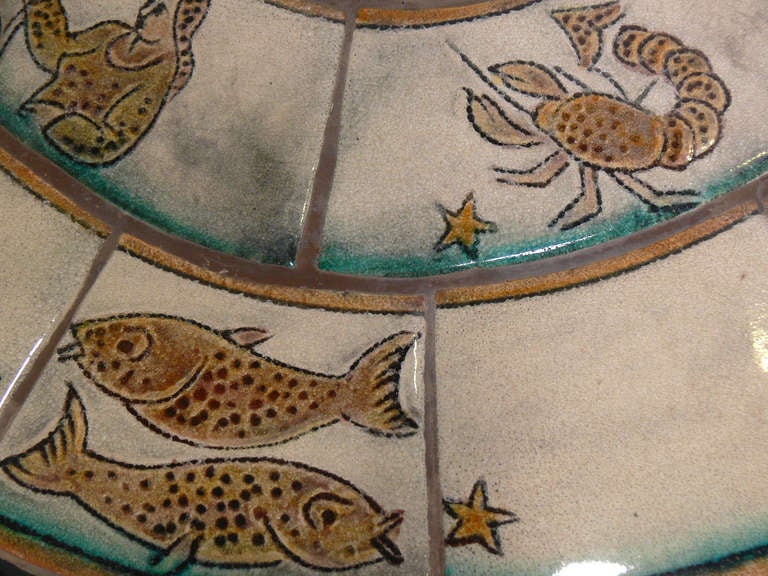 American 1920's Zodiac Tile Table with Iron Base