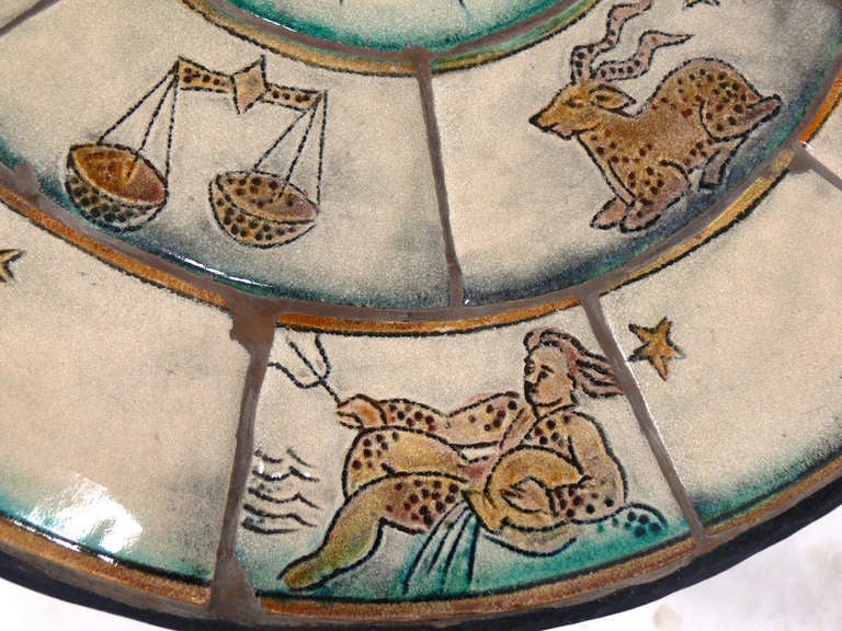 1920's Zodiac Tile Table with Iron Base In Good Condition In Atlanta, GA