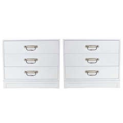 Pair of White Lacquer Chests or Night Stands with Nickel Hardware Pair of White Lacquer Chests or Night Stands with Nickel Hardware