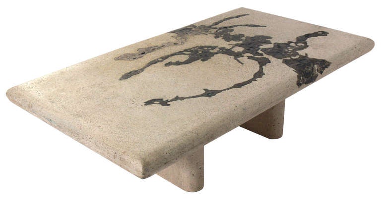 Mid-Century Modern Sculptural Bronze and Concrete Coffee Table by Silas Seandel