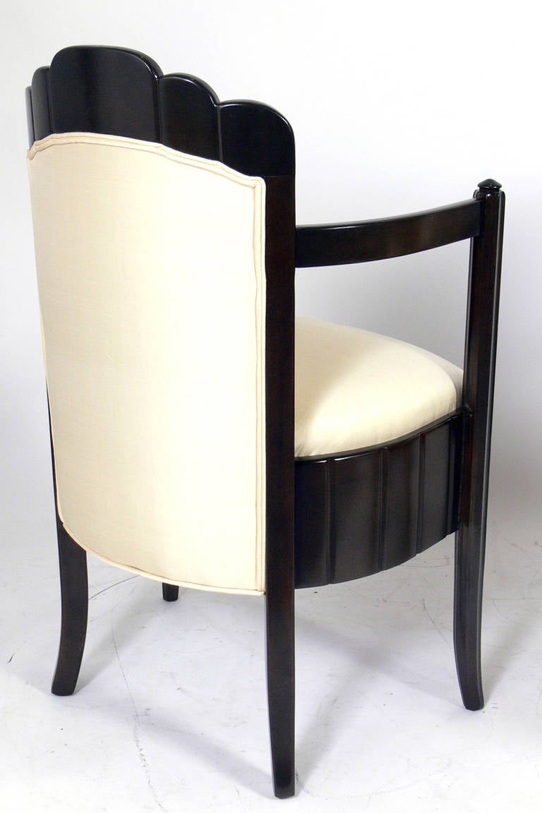 Silk Pair of French Art Deco Armchairs by Pierre Patout for the Ile de France