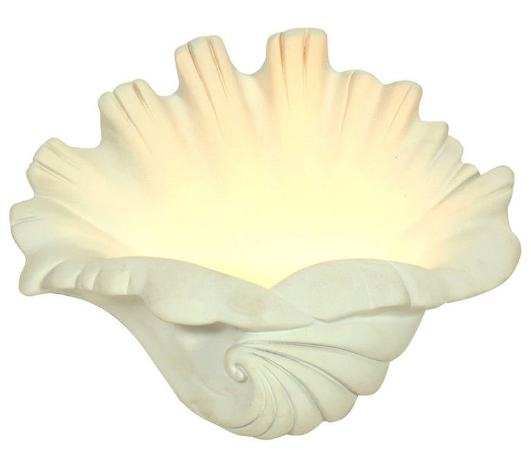 Pair of White Plaster Shell Sconces in the Manner of Serge Roche