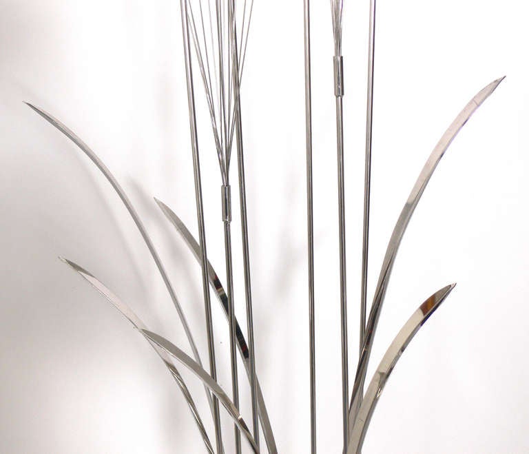 Mid-Century Modern Illuminated Nickel Plated Cattails Sculpture by Curtis Jere