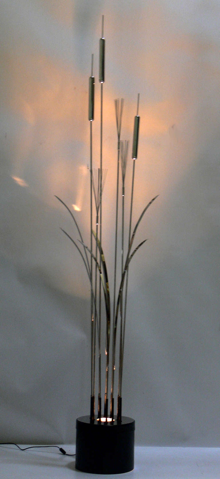 Late 20th Century Illuminated Nickel Plated Cattails Sculpture by Curtis Jere