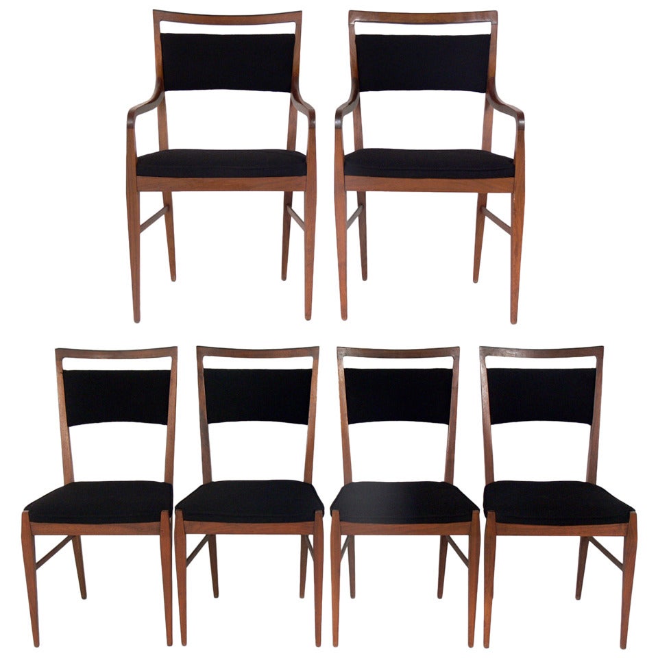Set of Six Walnut Modern Dining Chairs in the Manner of Paul McCobb