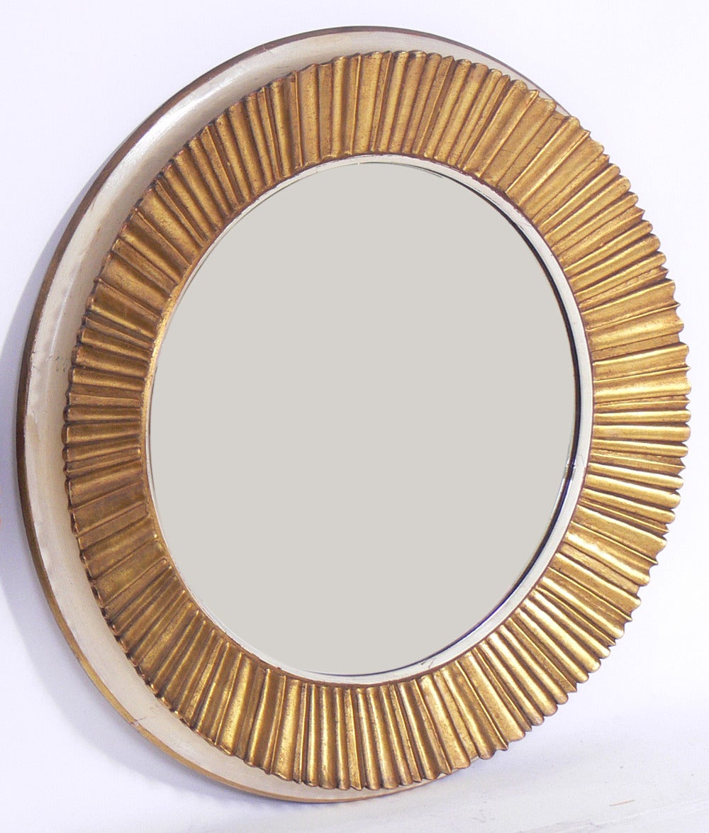 French Pair of Elegant 1940's Gilt Sunburst Mirrors