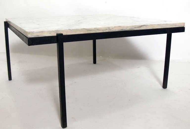 Clean Lined Modernist Marble and Iron Coffee Table In Good Condition In Atlanta, GA