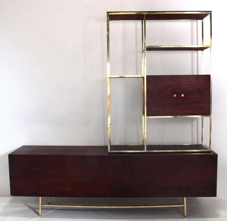 Plated Modern Etagere and Credenza in the manner of Paul McCobb