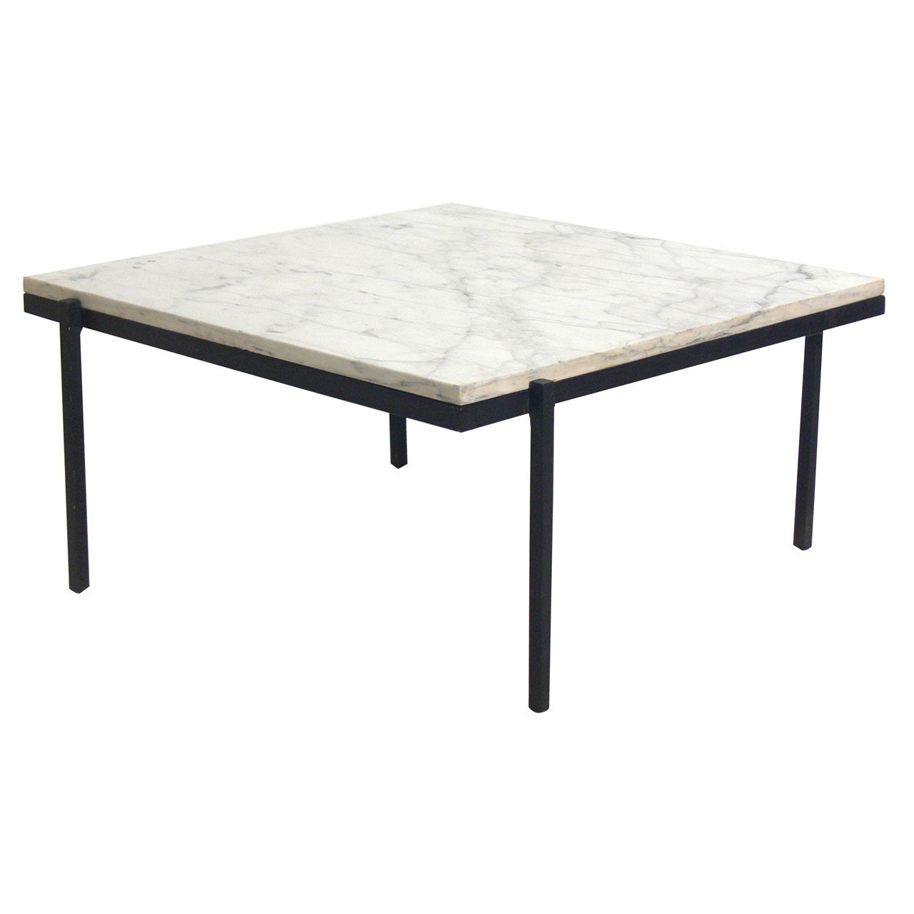 Clean Lined Modernist Marble and Iron Coffee Table
