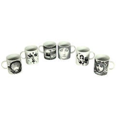 Set of Six Piero Fornasetti Porcelain Coffee Mugs for Rosenthal