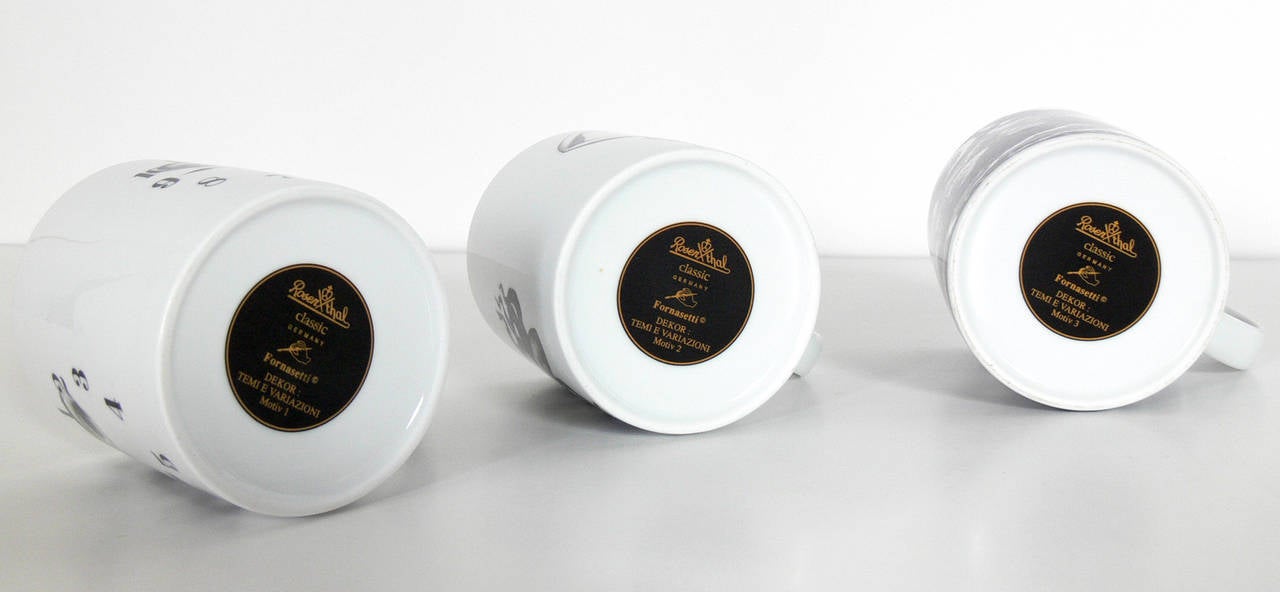 German Set of Six Piero Fornasetti Porcelain Coffee Mugs for Rosenthal