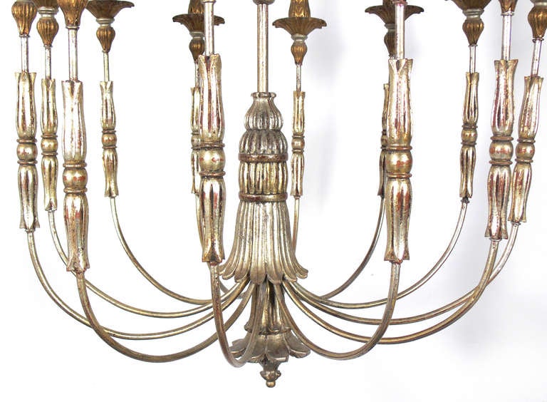 Large Scale Gold and Silver Leaf Chandelier, American, circa 1940's. It retains it's wonderful original patina.
