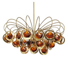 Italian Brass and Glass Chandelier in the Style of Sciolari