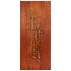 Abstract Wire Wall Sculpture on Walnut Mount
