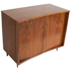 Curved Front Walnut Credenza with Brass Feet