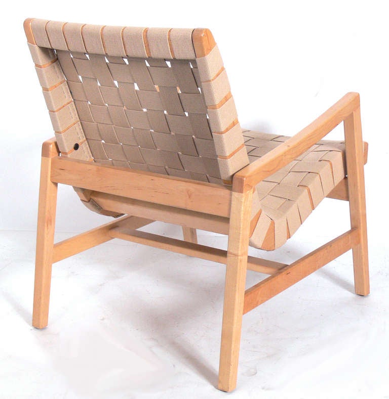 American Pair of Modern Woven Lounge Chairs by Jens Risom for Knoll