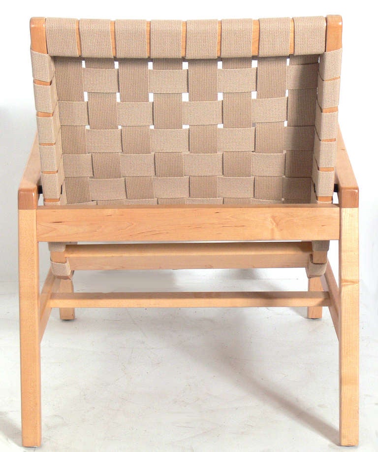 Pair of Modern Woven Lounge Chairs by Jens Risom for Knoll In Excellent Condition In Atlanta, GA