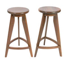 Pair Of Compass Leg Barstools In The Manner Of Jean Prouve