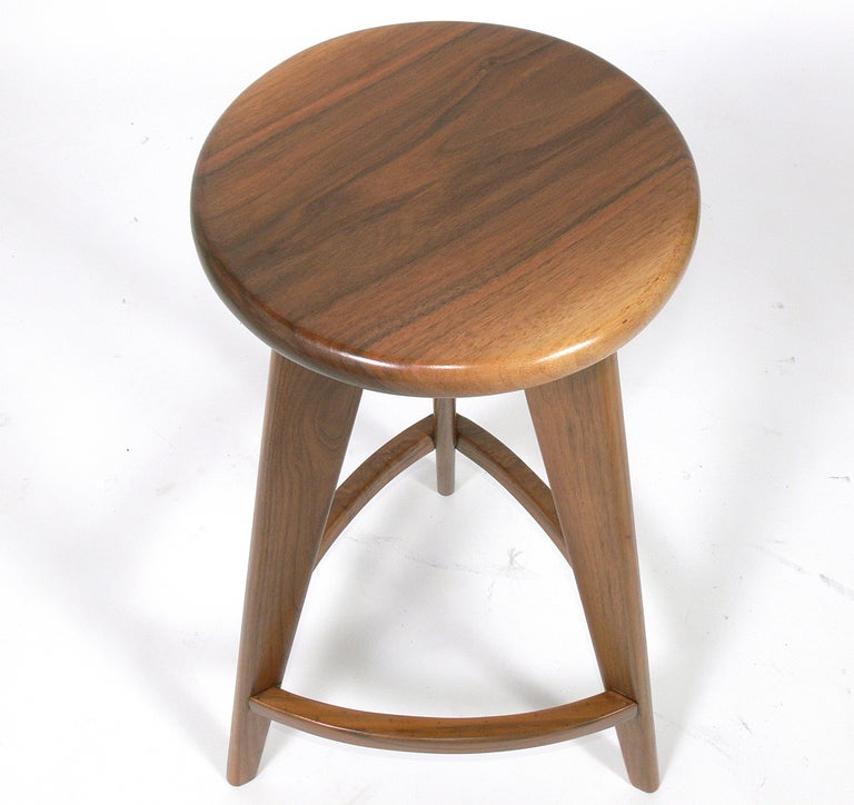 Mid-Century Modern Pair Of Compass Leg Barstools In The Manner Of Jean Prouve