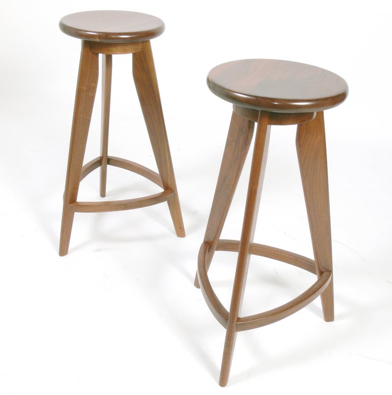 Unknown Pair Of Compass Leg Barstools In The Manner Of Jean Prouve