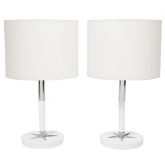 Pair of White Lacquer and Nickel Star Lamps
