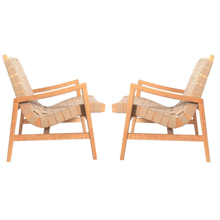 Pair of Modern Woven Lounge Chairs by Jens Risom for Knoll