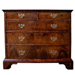 A Handsome English George II Walnut Veneered and Oak 5-Drawer Chest 6