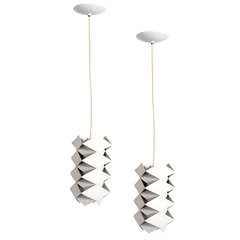 Pair of Danish Modern White Pendant Lights by Preben Dal