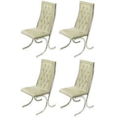 Four Howell Chrome & Gray Velvet Cantilevered Dining Chairs