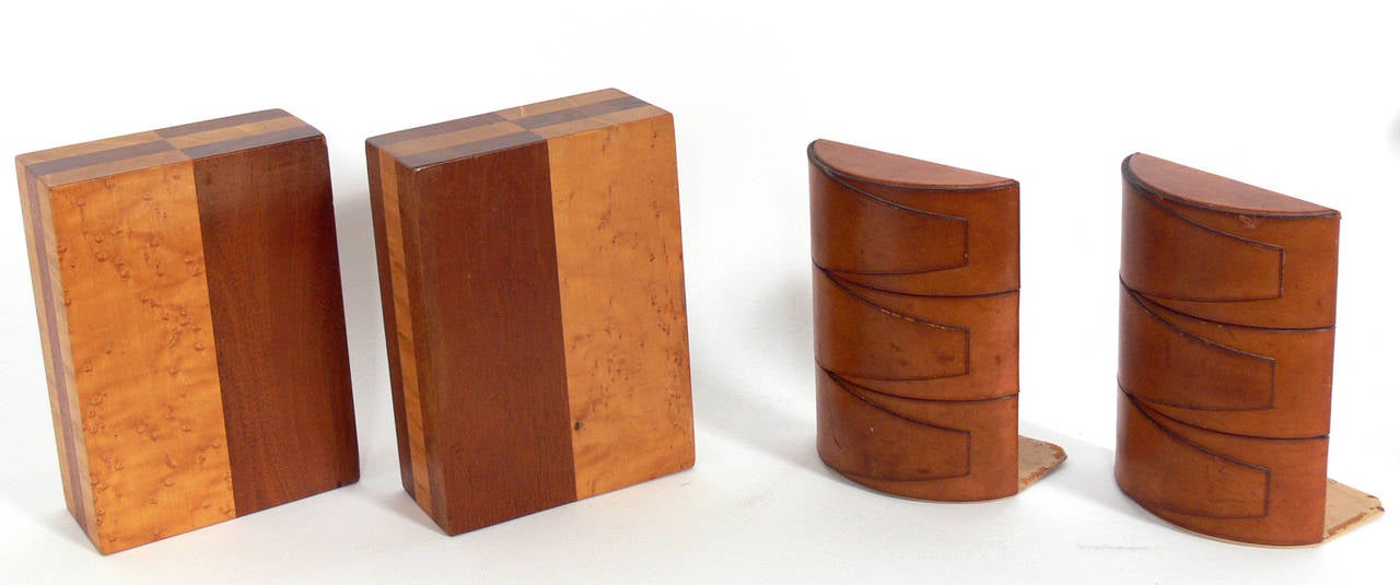 Selection of Modern Bookends, circa 1930's-1970's. From left to right they are: 1) Wood block bookends, American, circa 1950's. They measure 7.5