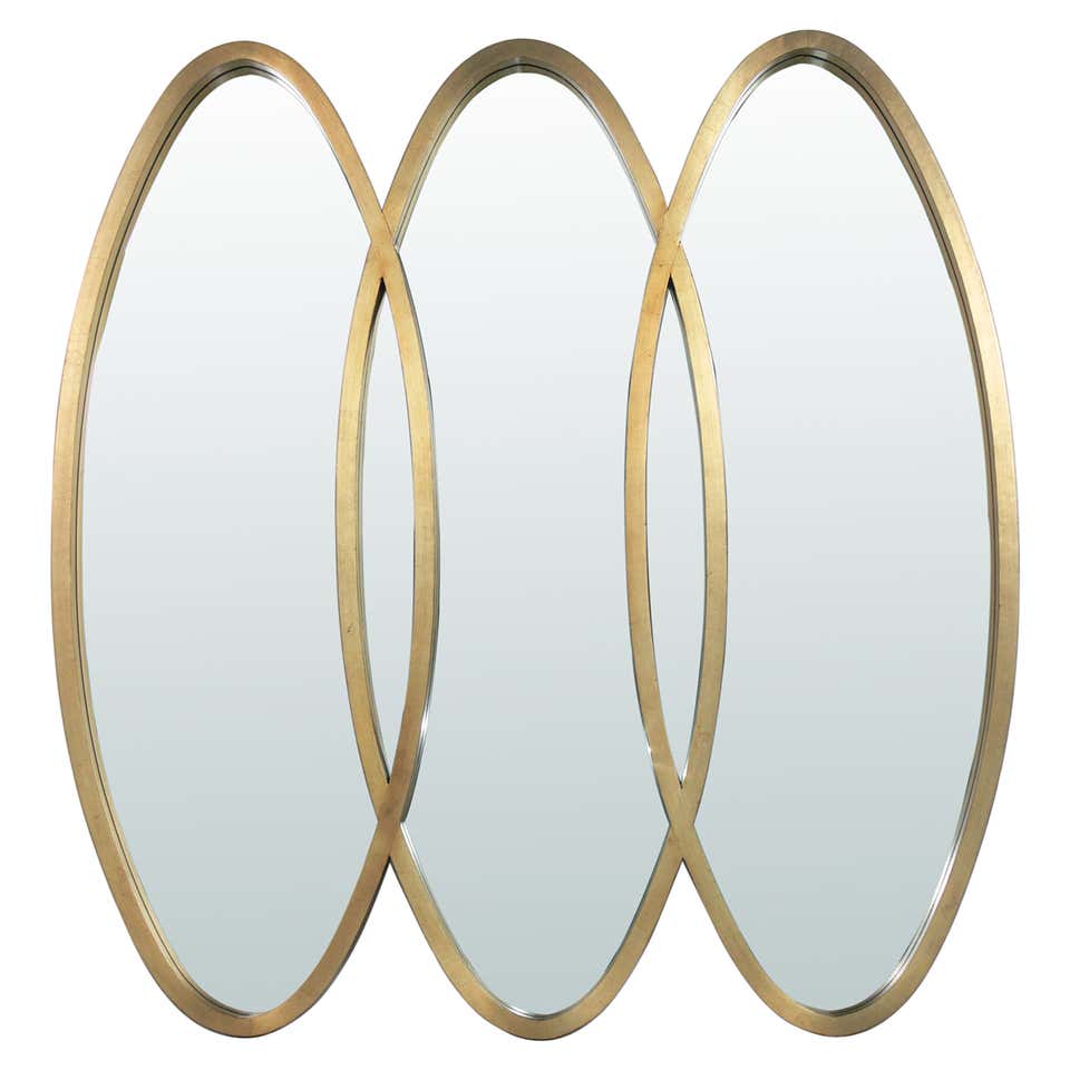 Modernist Oval Gold Leaf Triple Mirror at 1stDibs triple oval mirror