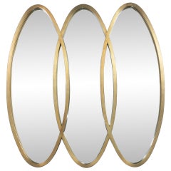 Vintage Modernist Oval Gold Leaf Triple Mirror