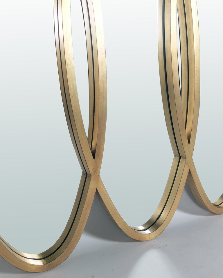 Mid-Century Modern Modernist Oval Gold Leaf Triple Mirror